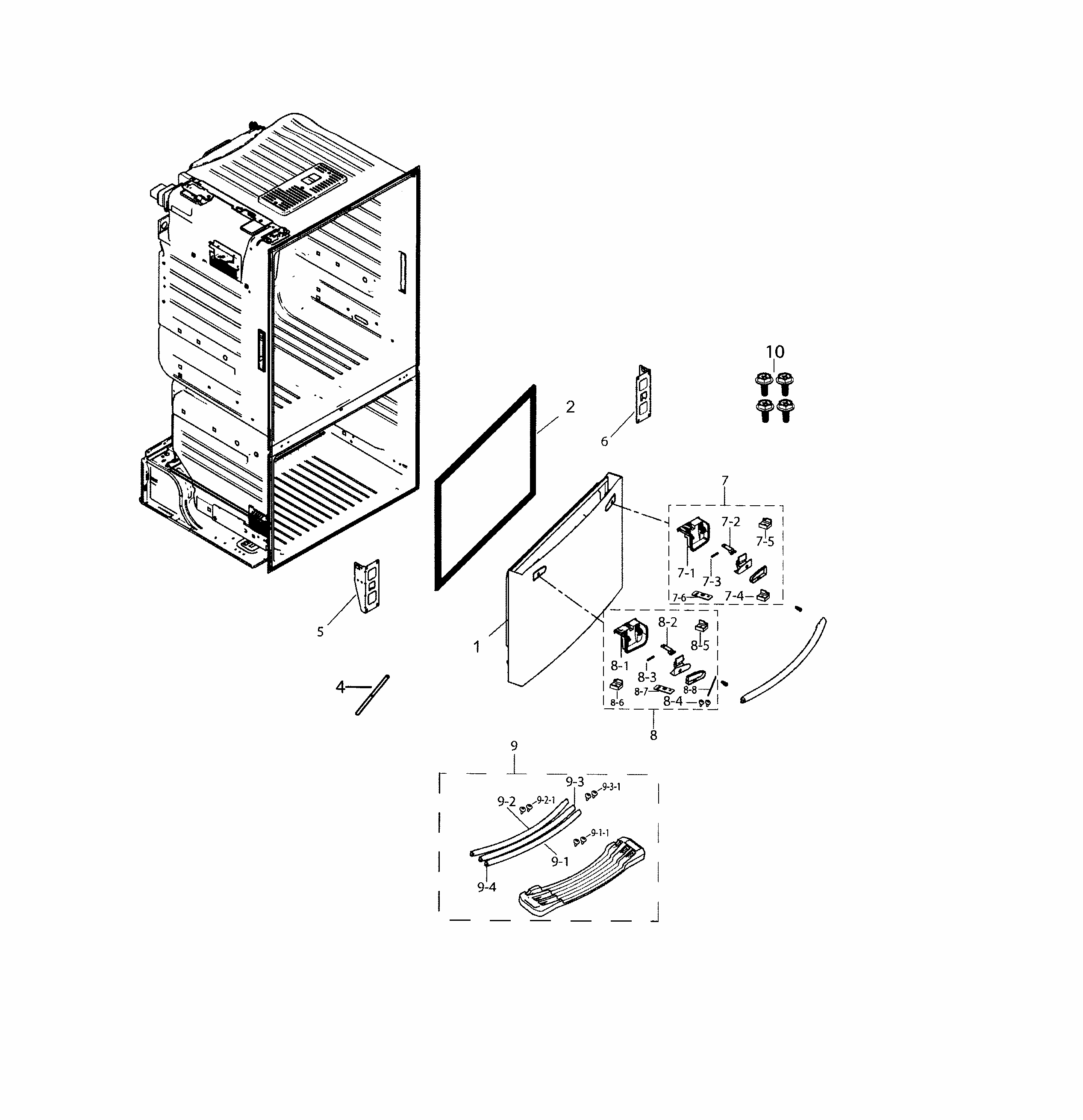 Door-freezer Diagram and Parts List for RF26HFPNBSR AA-0000 Samsung Refrigerator