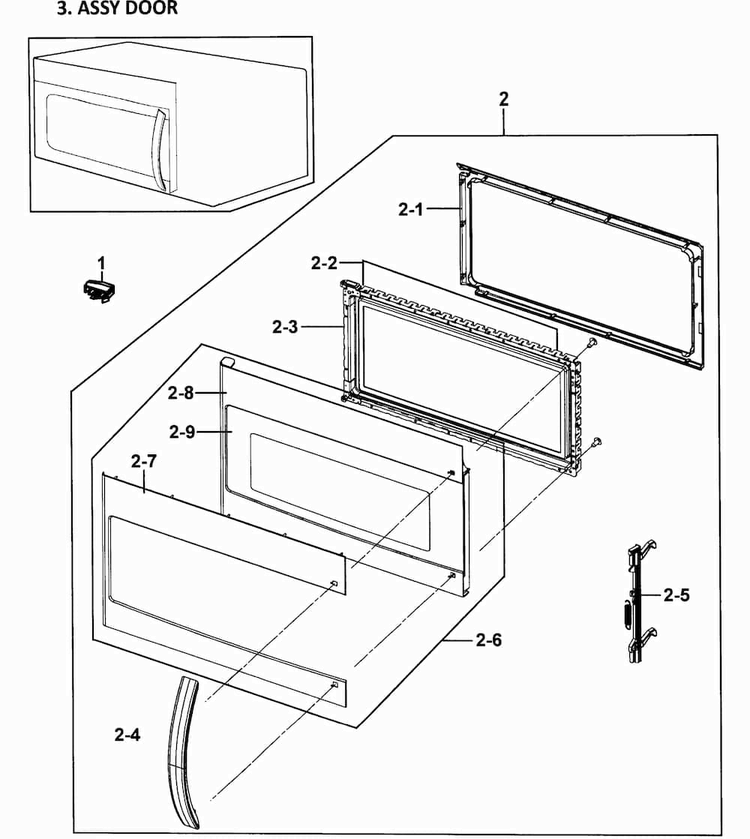 Door Assy Diagram and Parts List for 40185053210  Kenmore Microwave
