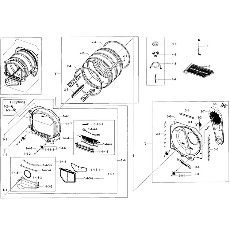 Drum Assy Diagram and Parts List for DV50F9A6EVW A2-0000 Samsung Dryer
