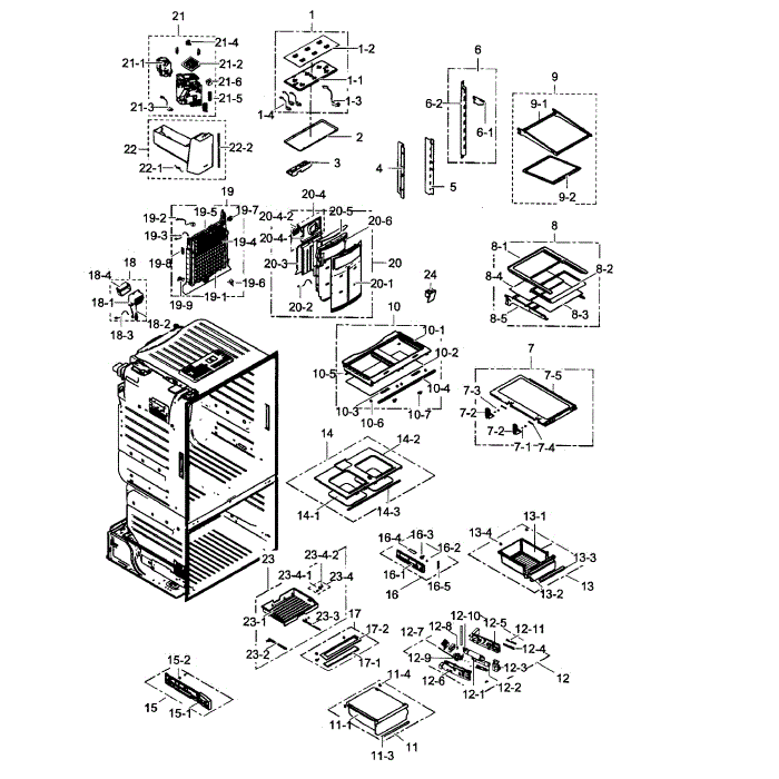 Refrigerator Diagram and Parts List for RF263BEAESP AA-01 Samsung Refrigerator