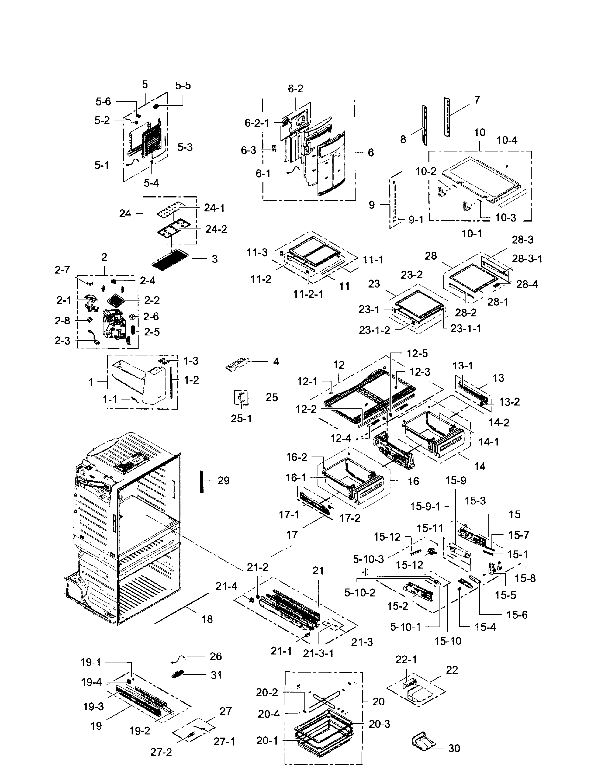 Fridge Diagram and Parts List for RF28HMEDBSR AA-0009 Samsung Refrigerator