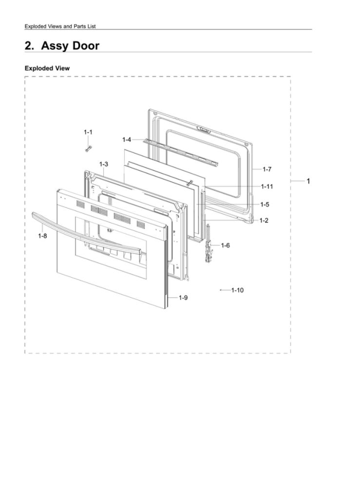 Door Assembly Diagram and Parts List for NX58R4311SS AA-01 Samsung Range