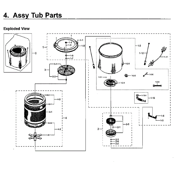 Tub Assembly Diagram and Parts List for WA50M7450AP A4-00 Samsung Washer