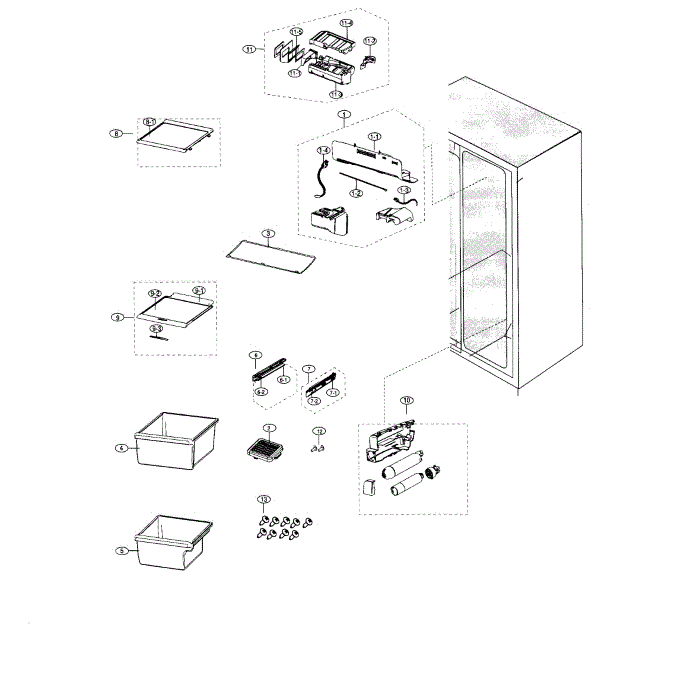 Fridge Diagram and Parts List for RS25H5000SR AA-01 Samsung Refrigerator