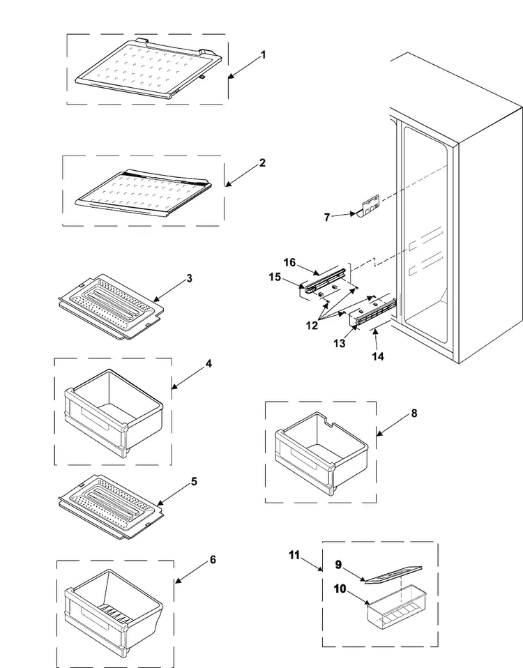 Refrigerator Shelves Diagram and Parts List for RS2545SH XAA Samsung Refrigerator