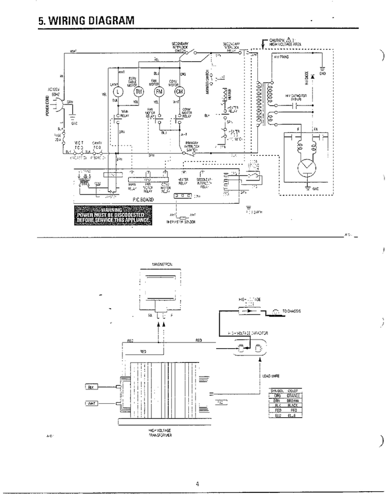 Wiring Diagram Diagram and Parts List for MC6566W XAA Samsung Microwave