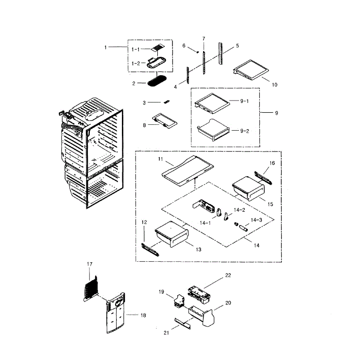 Refrigerator Diagram and Parts List for RFG296HDPN XAA-01 Samsung Refrigerator