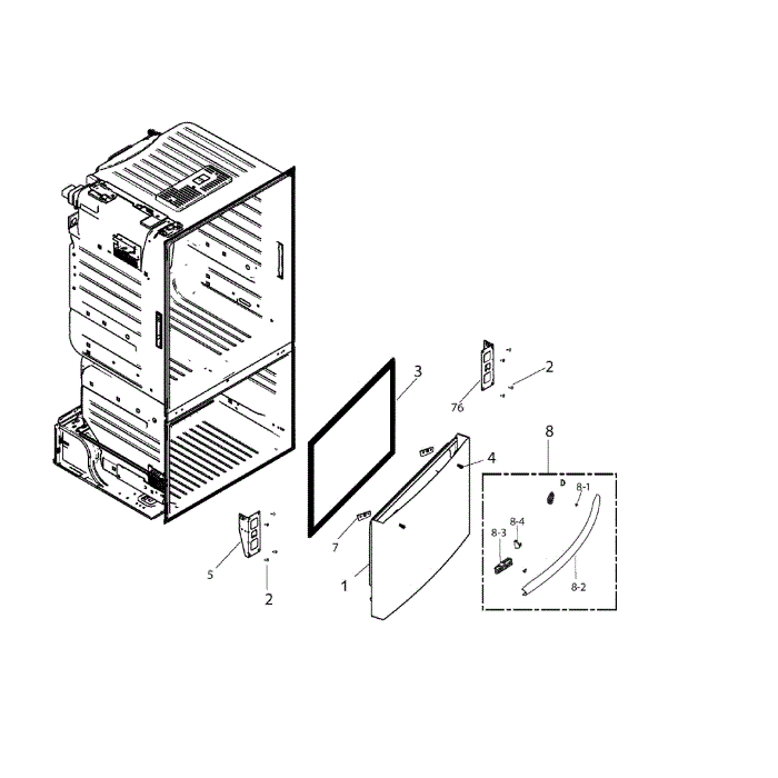 Freezer Door Diagram and Parts List for RF221NCTASP AA-00 Samsung Refrigerator