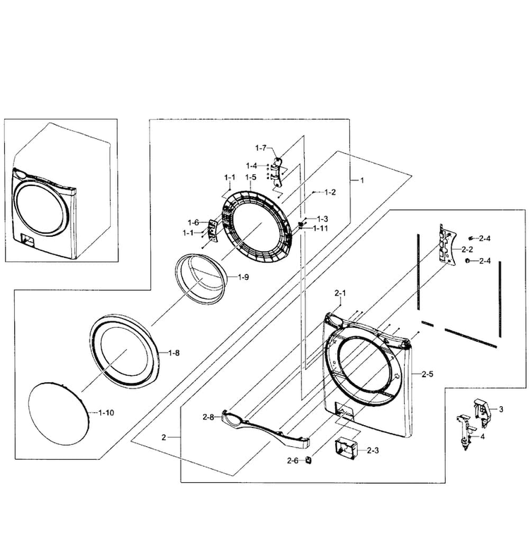 Door Assy Diagram and Parts List for WF501ANW XAA-0003 Samsung Washer