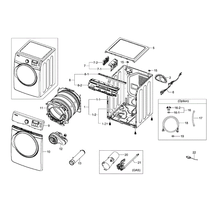 Main Assembly Diagram and Parts List for DV405GTPAWR AA-02 Samsung Dryer