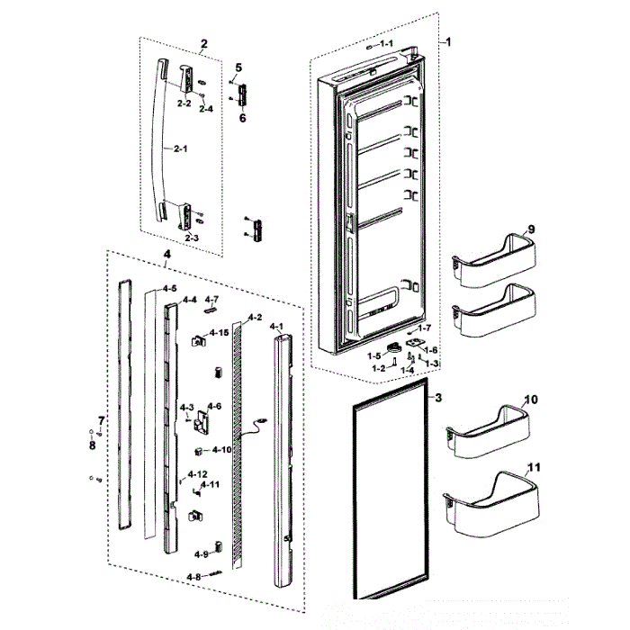 Left Door Diagram and Parts List for RF197ABBP XAA-00 Samsung Refrigerator