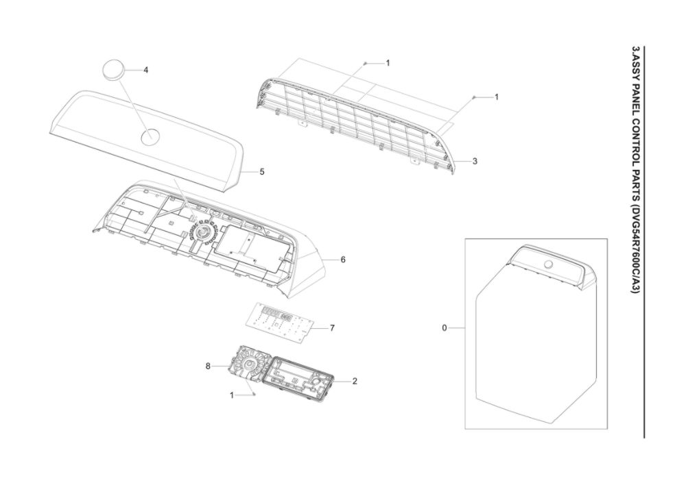 Control Panel Parts Assembly Diagram and Parts List for DVG54R7600C A3-00 Samsung Dryer