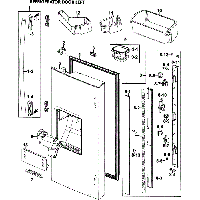 Left Door Diagram and Parts List for RF26VACWP XAA-00 Samsung Refrigerator