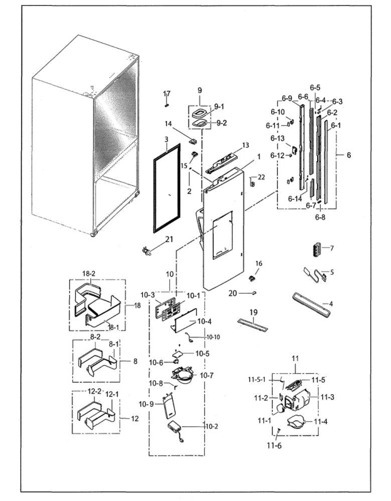 Left Refrigerator Door Diagram and Parts List for RF263BEAESG AA-04 Samsung Refrigerator