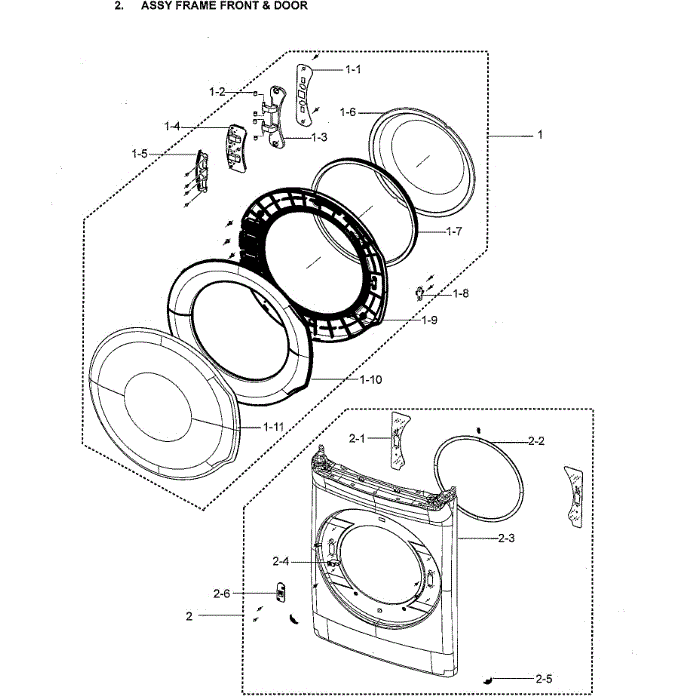 Frame Front And Door Diagram and Parts List for DVE60M9900W A3-00 Samsung Dryer
