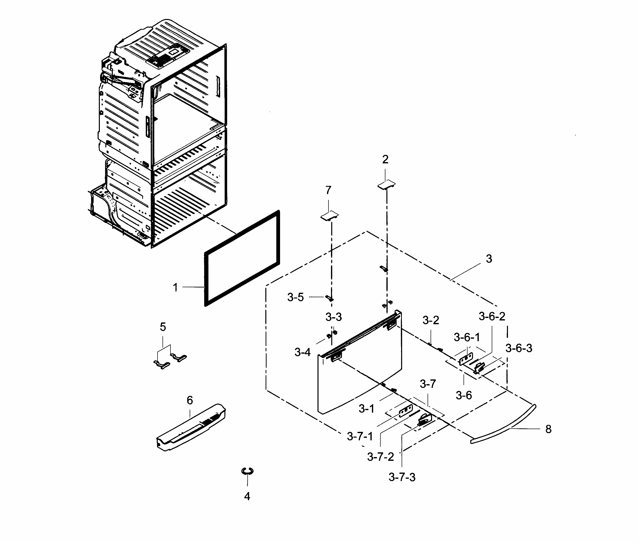 Freezer Door Diagram and Parts List for RF25HMEDBBC AA-0001 Samsung Refrigerator