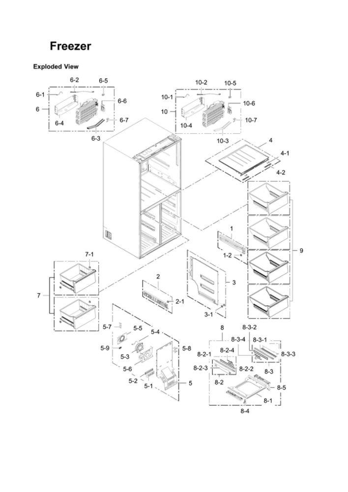 Freezer Parts Diagram and Parts List for RF24J9960S4 AA-05 Samsung Refrigerator