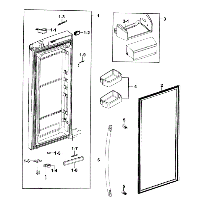 Refrigerator Door R Diagram and Parts List for RFG293HARS XAA-01 Samsung Refrigerator
