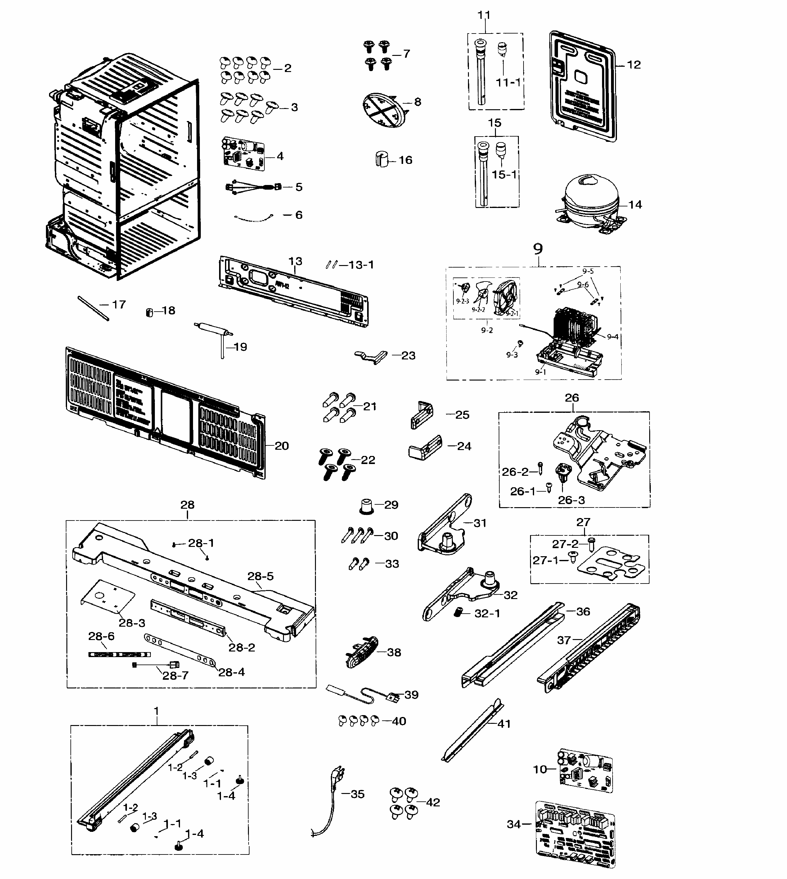 Cabinet Diagram and Parts List for RF260BEAESR AA-0002 Samsung Refrigerator