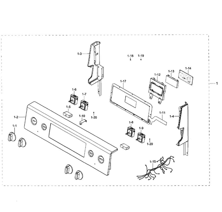 Control Panel Diagram and Parts List for NE59J7750WS AA-0003 Samsung Range
