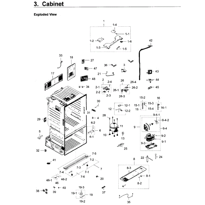 Cabinet Diagram and Parts List for RF28HDEDPBC AA-05 Samsung Refrigerator