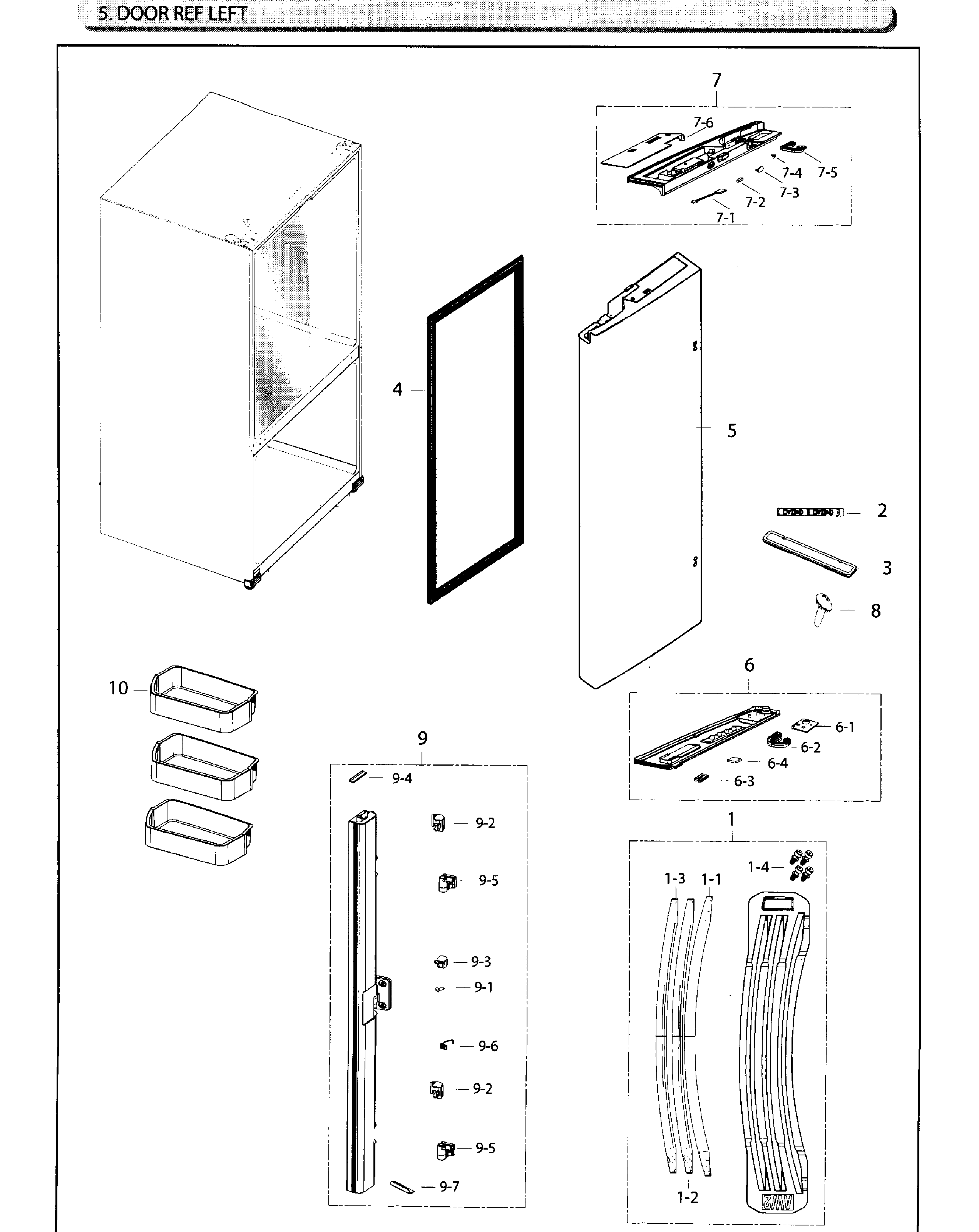 Fridge Door L Diagram and Parts List for RF26HFENDWW AA-0001 Samsung Refrigerator