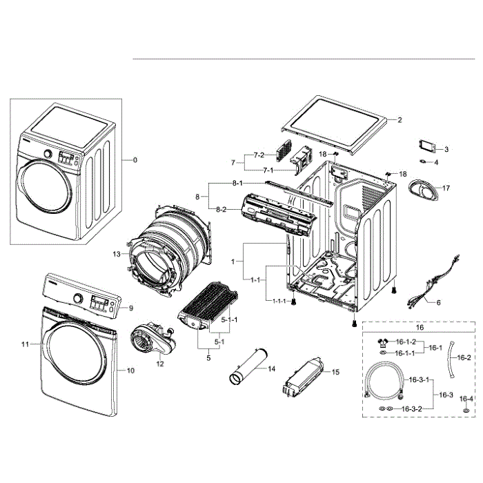 Main Assembly Diagram and Parts List for DV395ETPASU A1-00 Samsung Dryer