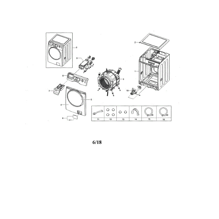 Main Diagram and Parts List for WF338AAW XAA-01 Samsung Washer