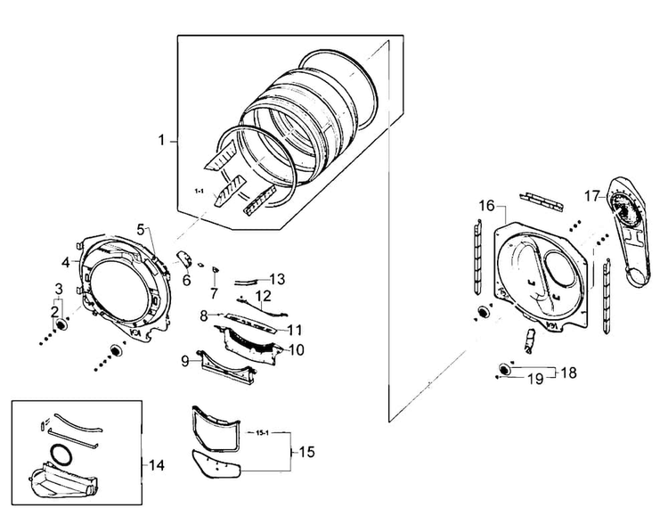 Drum Assy Diagram and Parts List for DV220AGW XAA Samsung Dryer