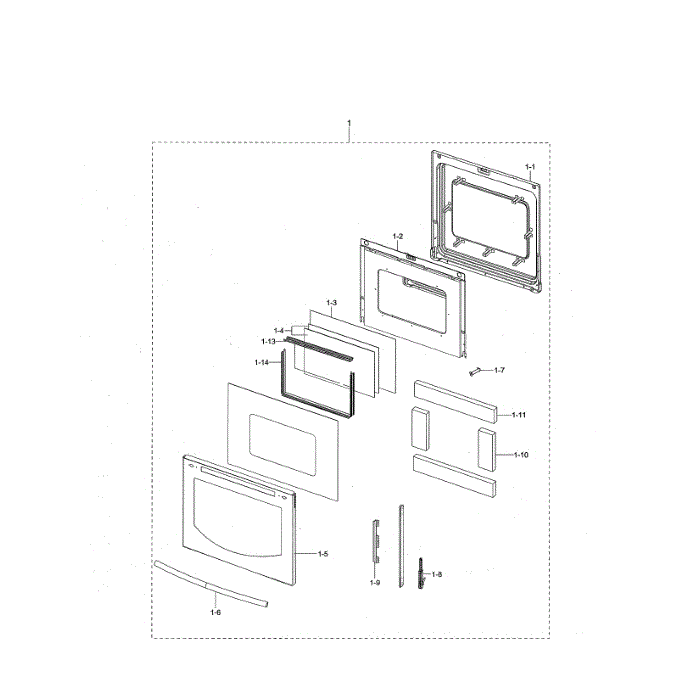 Door Assembly Diagram and Parts List for NE599N1PBSR AC-00 Samsung Range