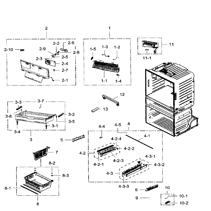 Freezer Diagram and Parts List for RF28HMEDBWW AA-08 Samsung Refrigerator