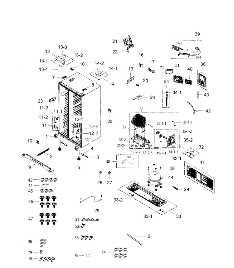 Cabinet Diagram and Parts List for RS267TDRS XAA-0003 Samsung Refrigerator
