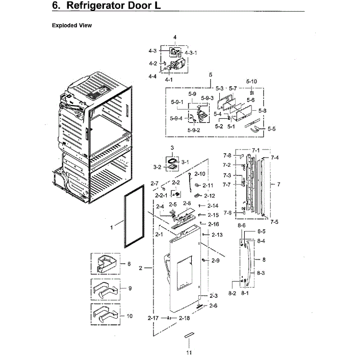 Door Left Diagram and Parts List for RF28HMEDBWW AA-10 Samsung Refrigerator
