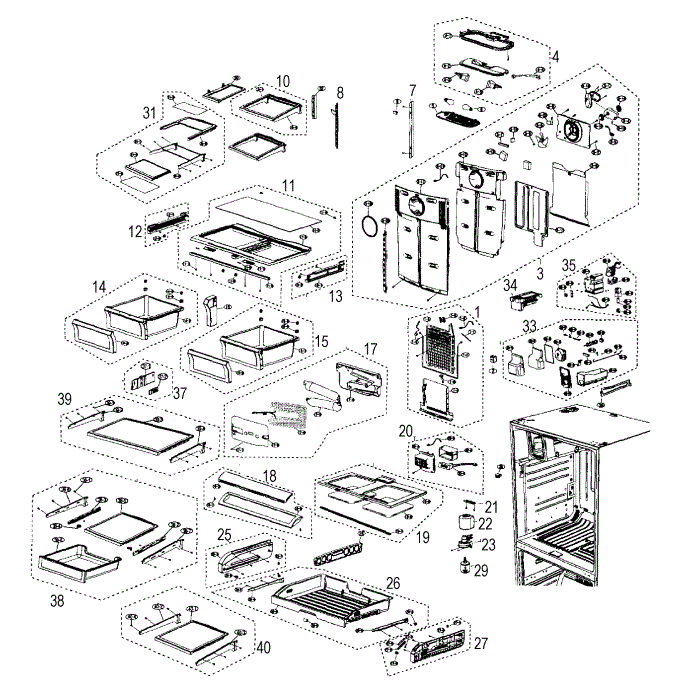 Refrigerator Diagram and Parts List for RF267ADRS XAA-00 Samsung Refrigerator