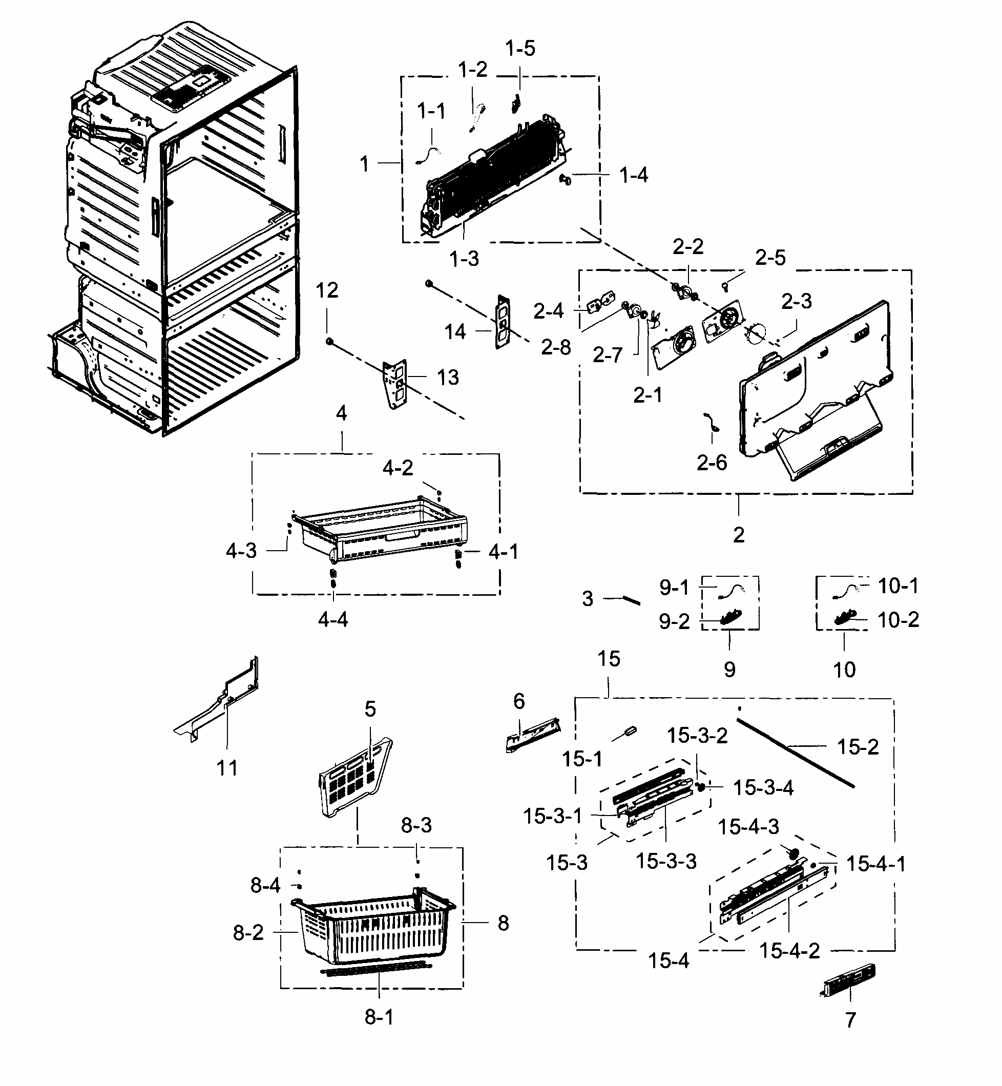 Freezer Diagram and Parts List for RF25HMEDBSR AA-0001 Samsung Refrigerator