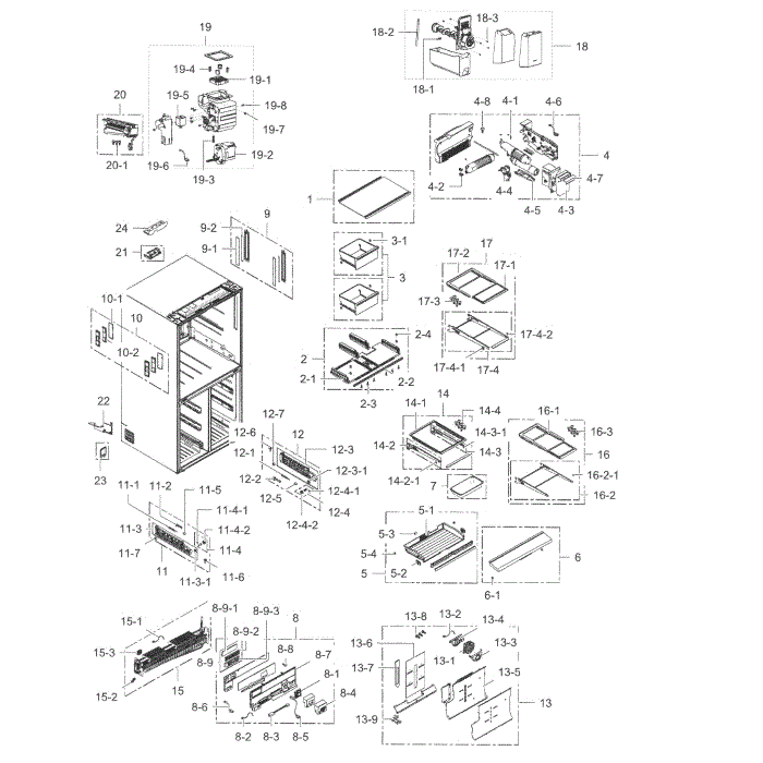 Fridge Diagram and Parts List for RF24J9960S4 AA-02 Samsung Refrigerator