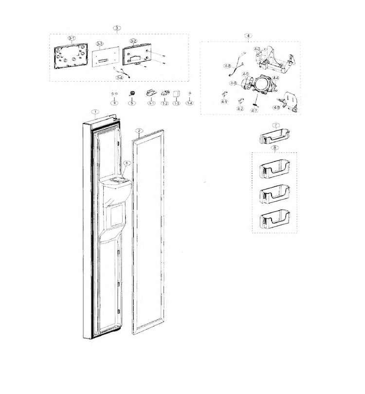 Freezer Door Diagram and Parts List for RS25J500DSR AA-0000 Samsung Refrigerator