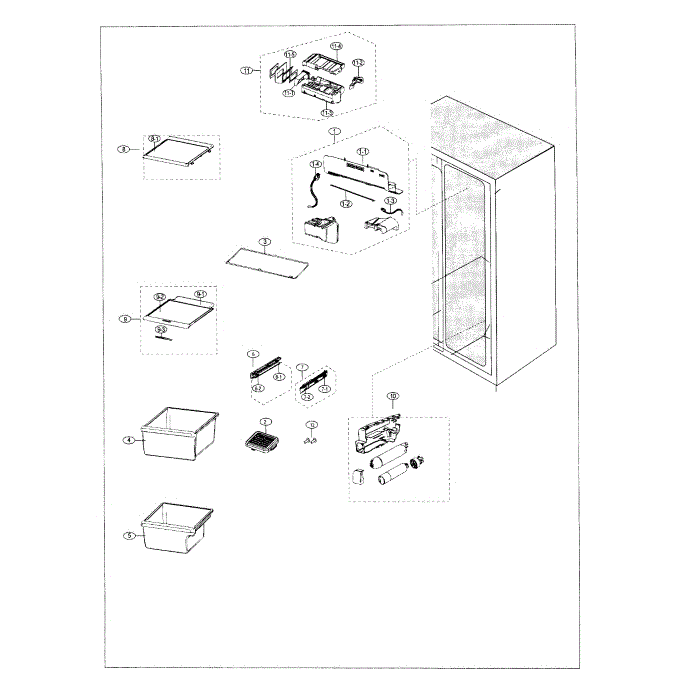 Refrigerator Diagram and Parts List for RS25J500DWW AA-00 Samsung Refrigerator