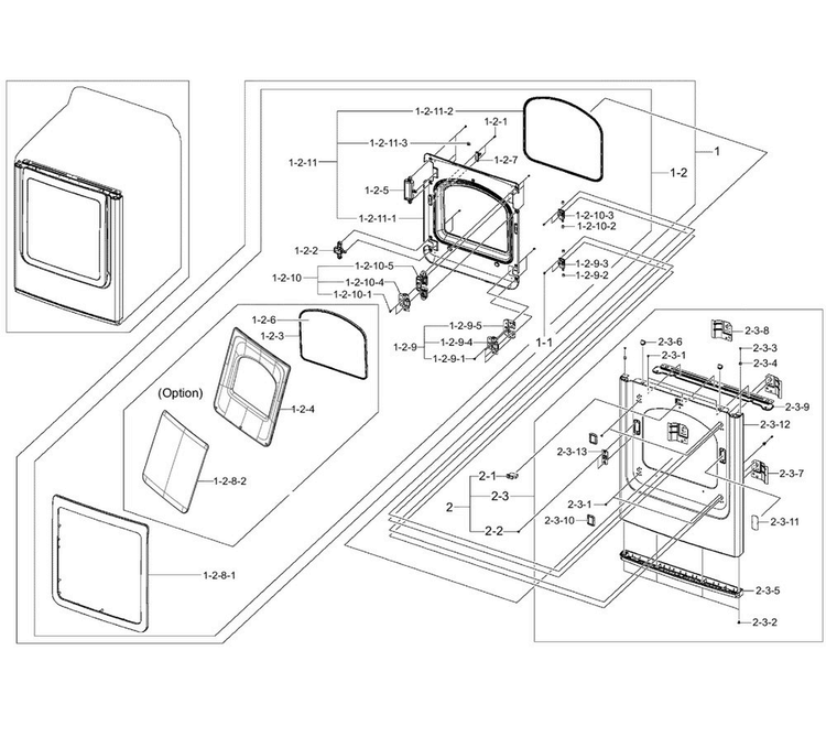 Frame Front & Door Diagram and Parts List for DV50K8600EW A3-0001 Samsung Dryer