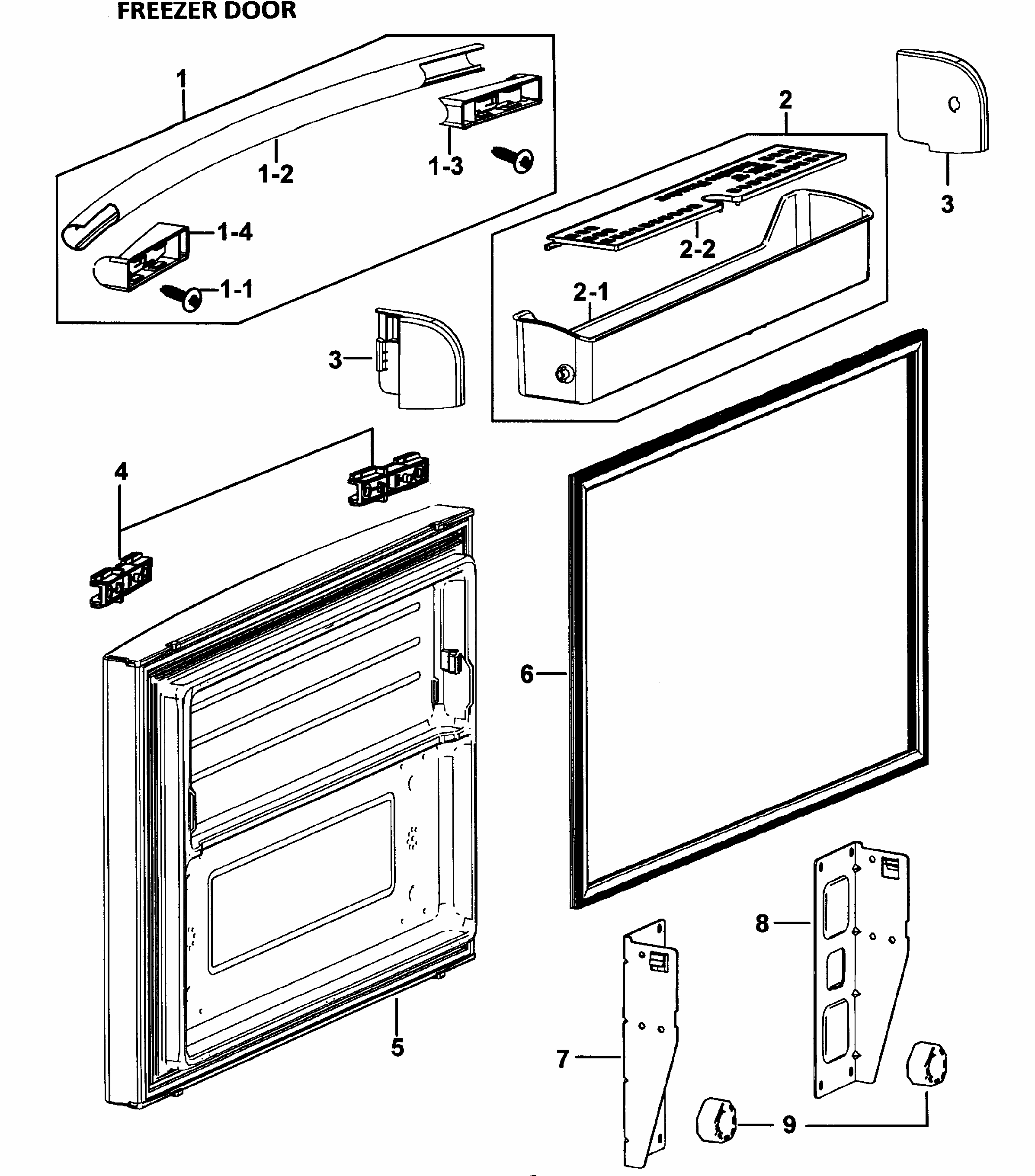 Freezer Door Diagram and Parts List for RF265AASH XAA-0000 Samsung Refrigerator