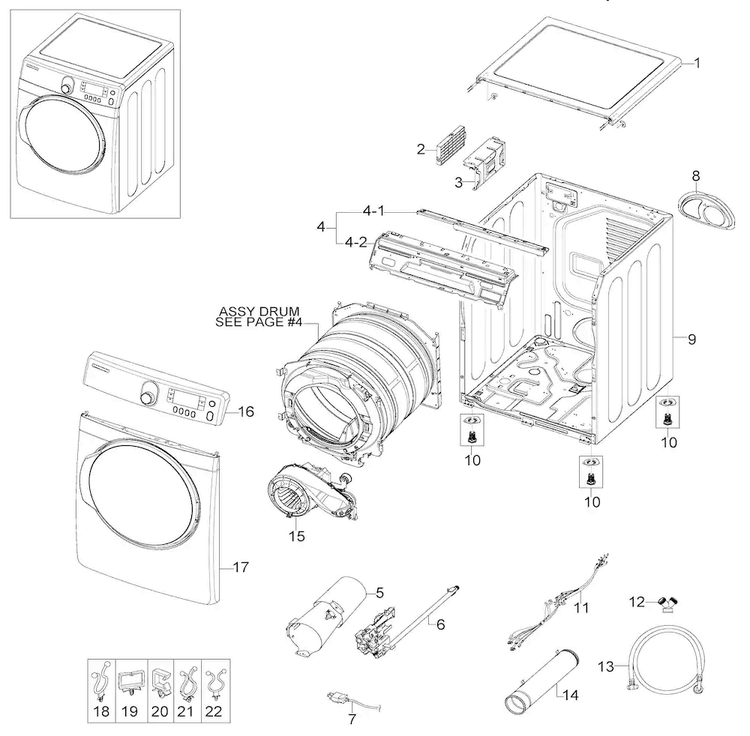 Main Assy Diagram and Parts List for DV448AGW XAA-0002 Samsung Dryer