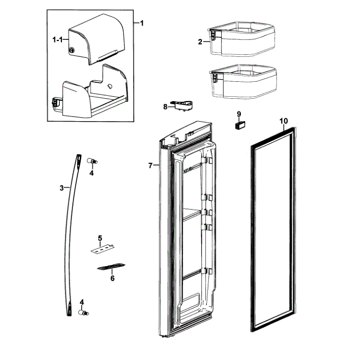 Refrigerator Door-R Diagram and Parts List for RF267AERS XAA-00 Samsung Refrigerator