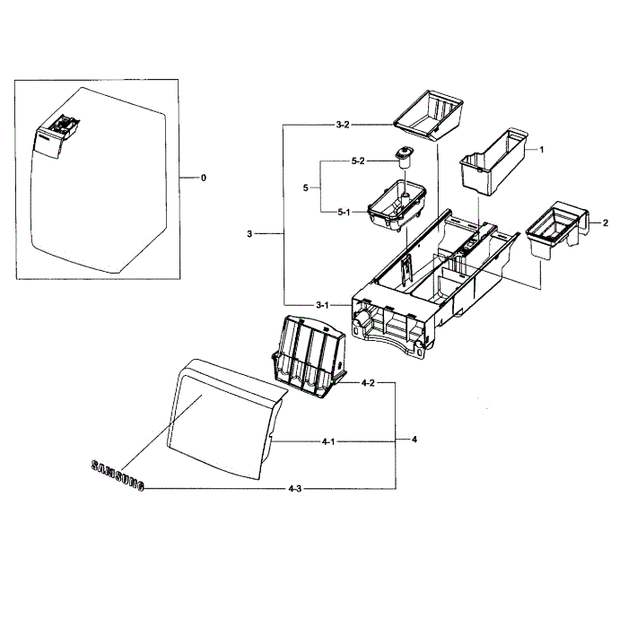 Drawer Assembly Diagram and Parts List for WF395BTPAWR A1-01 Samsung Washer