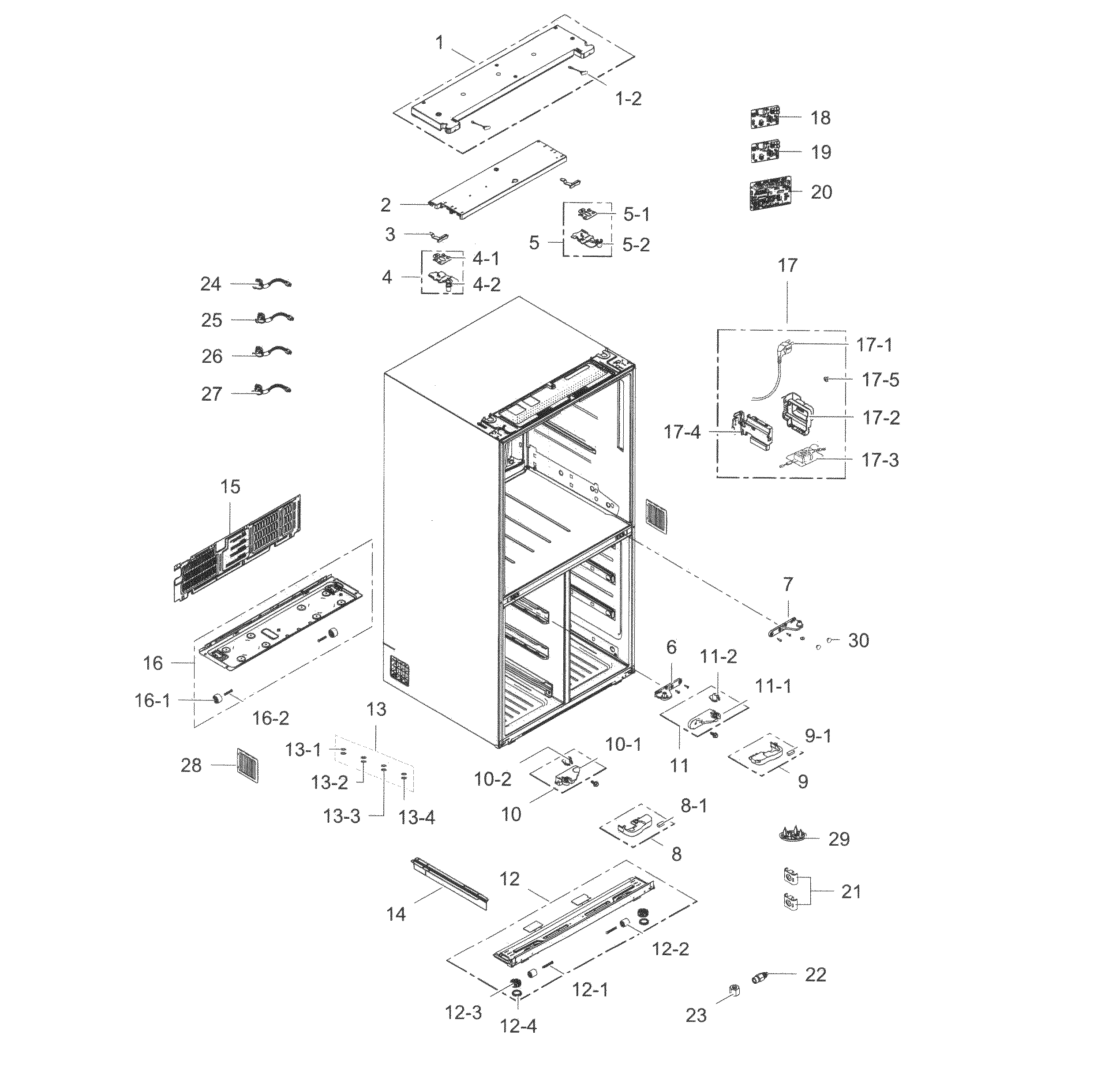 Cabinet Diagram and Parts List for RF34H9960S4 AA-0005 Samsung Refrigerator