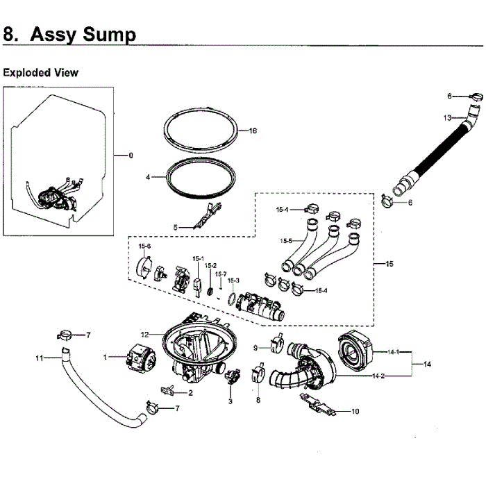 Sump Diagram and Parts List for DW80H9930US AA-01 Samsung Dishwasher