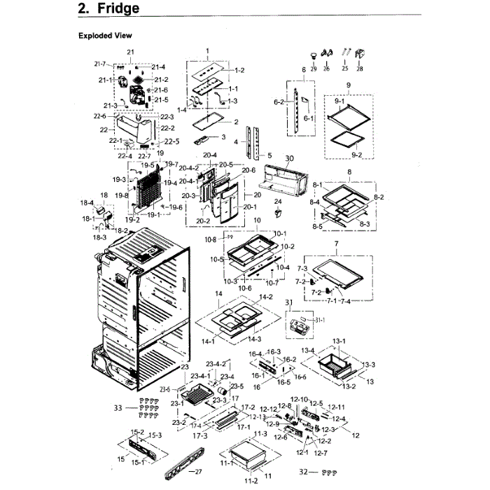 Fridge Diagram and Parts List for RF263BEAESR AA-03 Samsung Refrigerator
