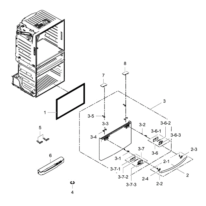 Freezer Door Diagram and Parts List for RF25HMEDBSR AA-00 Samsung Refrigerator