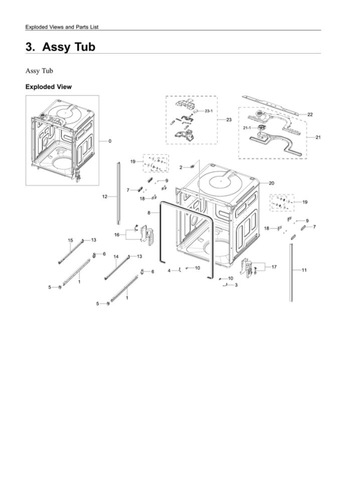 Tub Assembly Diagram and Parts List for DW80R5061US AA-00 Samsung Dishwasher