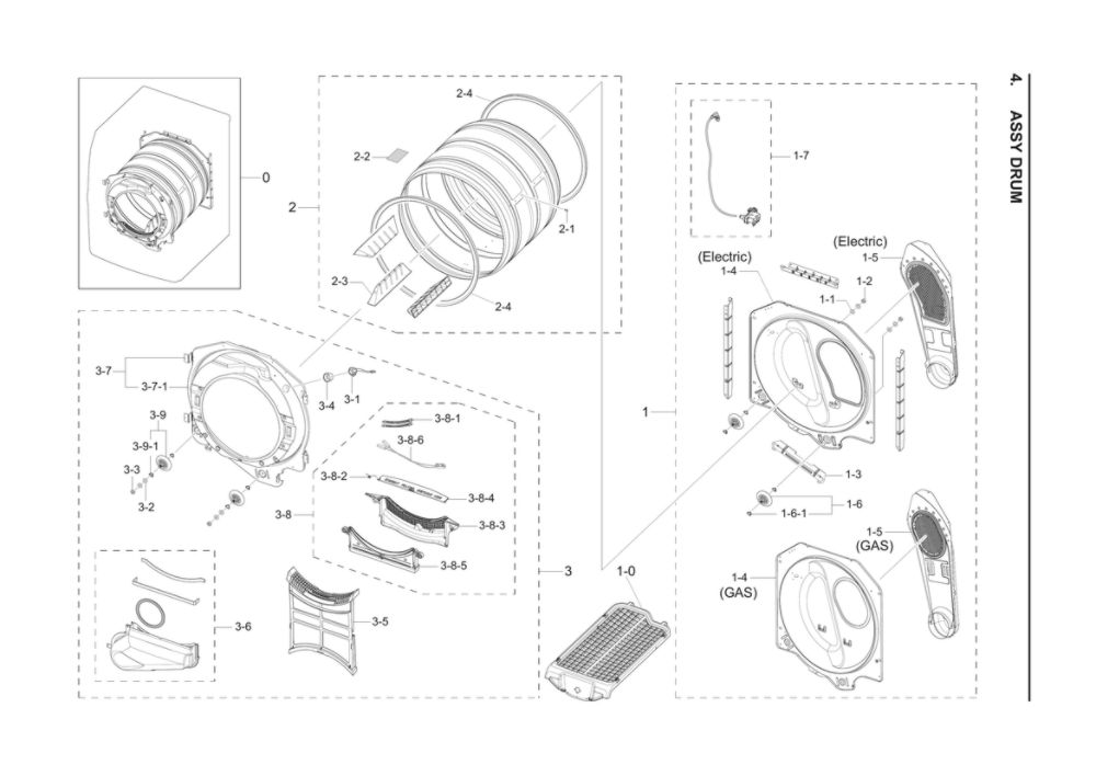 Drum Assembly Diagram and Parts List for DV42H5200EW A3-03 Samsung Dryer