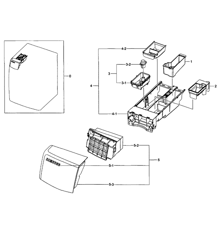 Drawer Assy Diagram and Parts List for WF455ARGSWR AA-0001 Samsung Washer